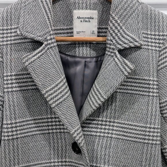 Abercrombie Wool-Blend Dad Coat XS in Grey Plaid - Picture 2 of 6